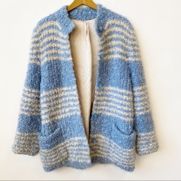 Vintage Jackets & Blazers - Vintage 1980's Unbranded Oversized Fuzzy Teddy Faux Fur Striped Coat Jacket
